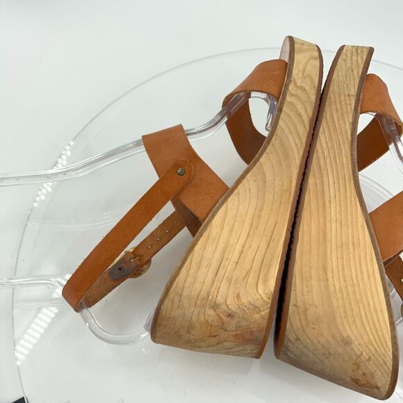 Ancient Greek Sandals Women's Sandal Size 37 7 Saddle Tan Leather Slingback Wood - Picture 9 of 16